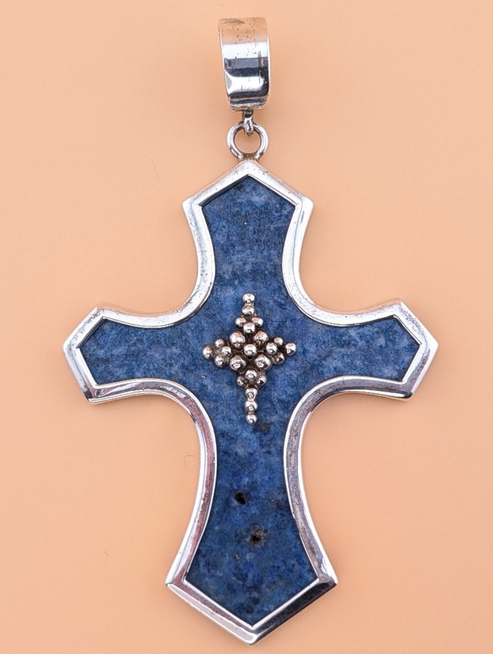 Vintage Whitney Kelly 925 Sterling Silver Lapis Lazuli Cross Enhancer Pendant